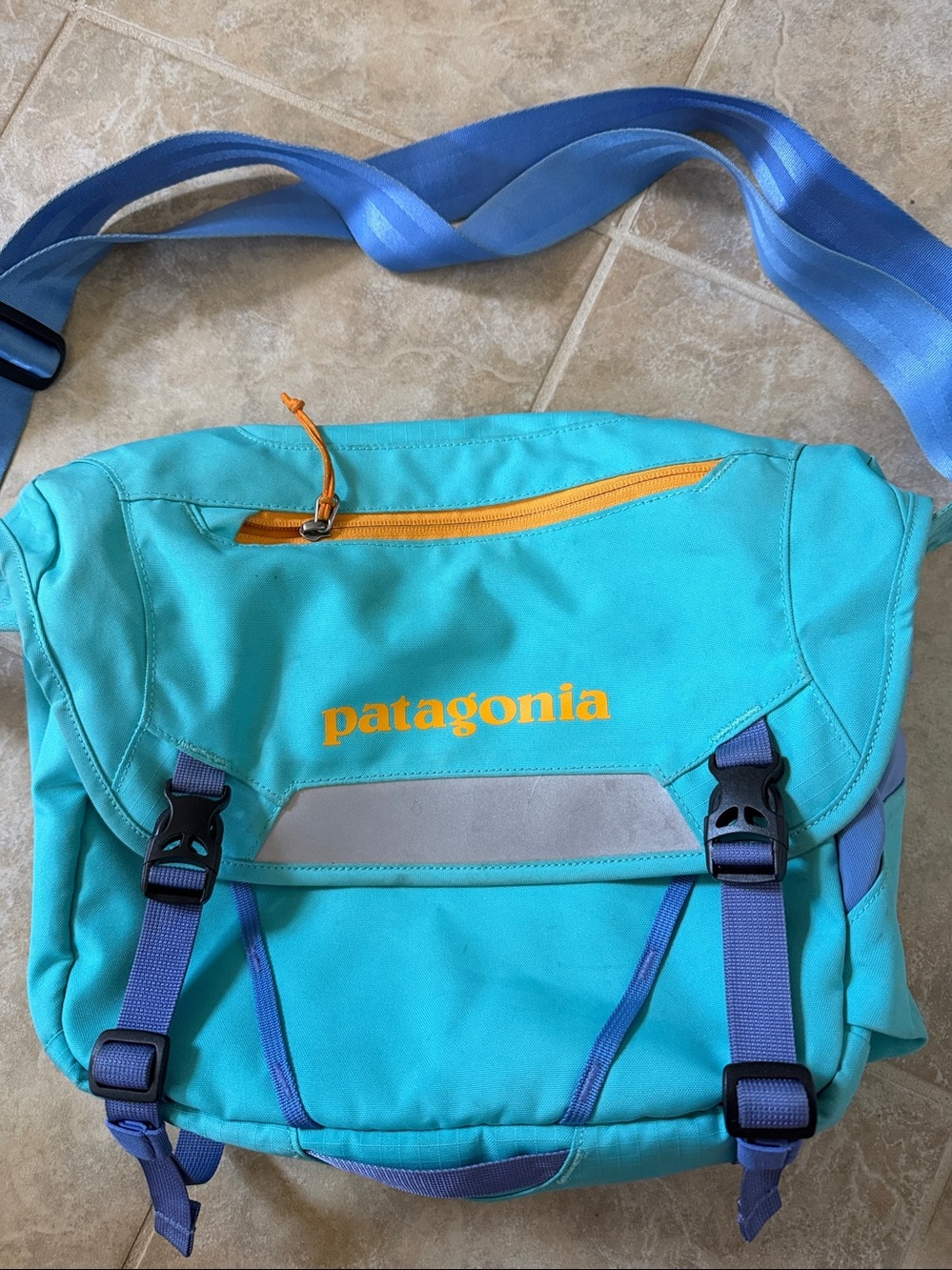 Patagonia Teal Messenger Bag with Yellow Accents